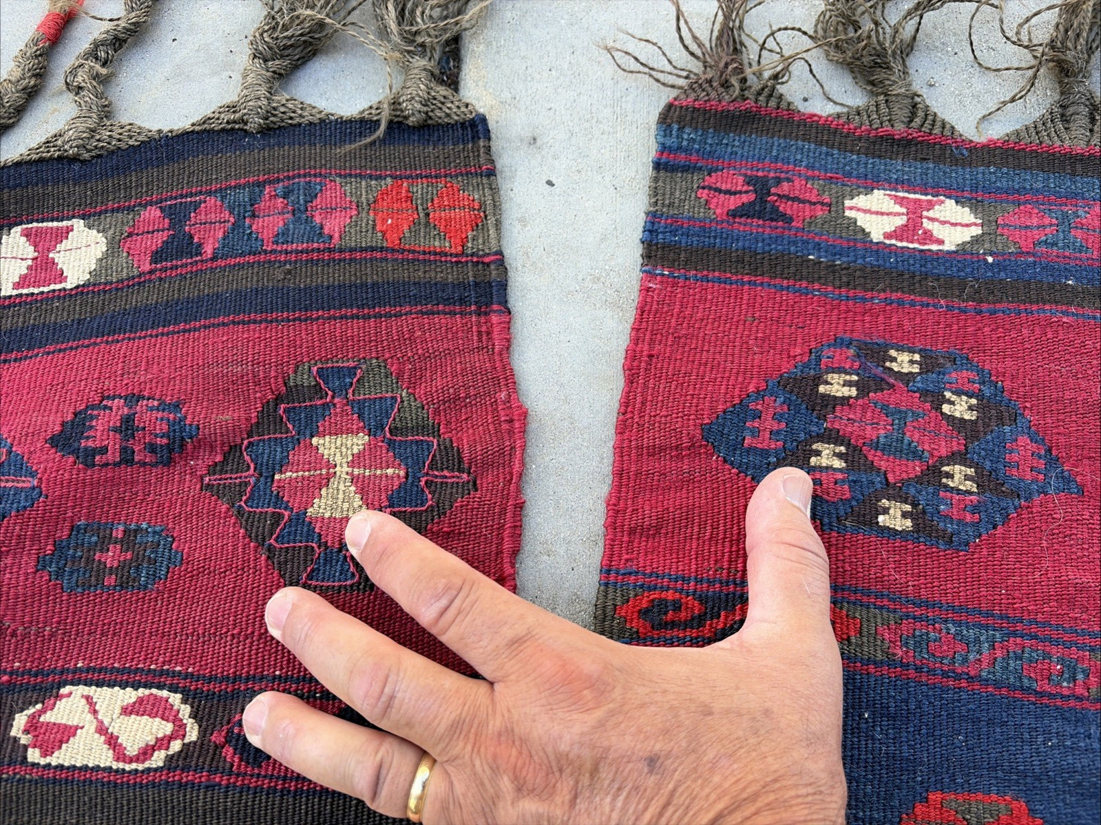 Auth: 19th C Yuruk Kurdish Kilim Drapery Hanging Wool & METAL 60x72 gallery