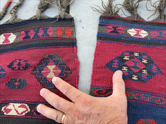 Auth: 19th C Yuruk Kurdish Kilim Drapery Hanging Wool & METAL 60×72