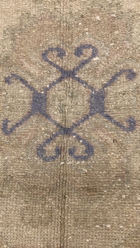 Bohemian Antique Cr1900-1939's Muted Dye Velvety Wool Pile Oushak Rug 8’4”x3’11” gallery
