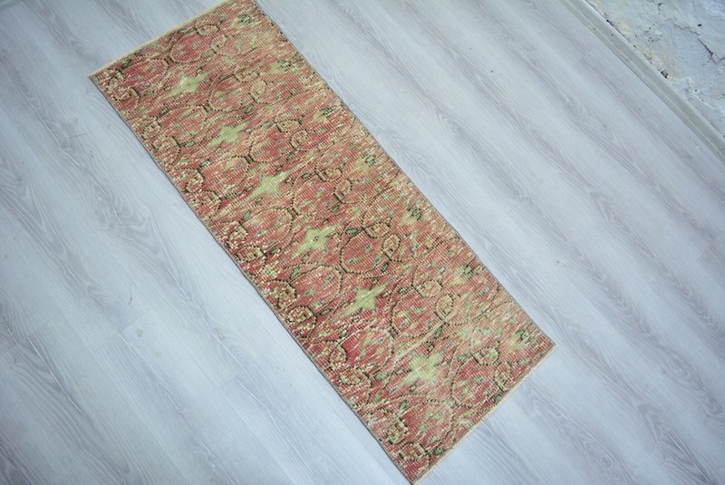 Red Turkish Vintage Runner, 1.8x4.9ft, Antique Red Floral Handmade Runner, gallery