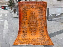 5.5×9.1 FT Vintage Turkish Overdyed Rug Handmade Orange Anatolian Wool Rug