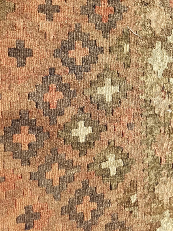 Distressed Fine Vintage Traditional Hand Made Oriental Wool Brown Kilim 164x94cm gallery