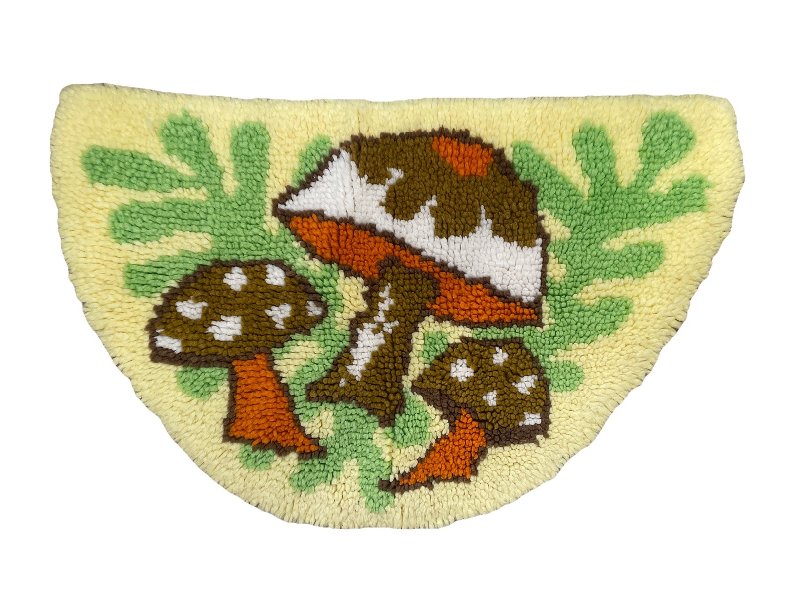 Vintage 1960s 1970s Mushrooms Hooked Rug Welcome Bath Mat Groovy Yellow Orange gallery
