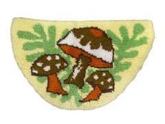Vintage 1960s 1970s Mushrooms Hooked Rug Welcome Bath Mat Groovy Yellow Orange