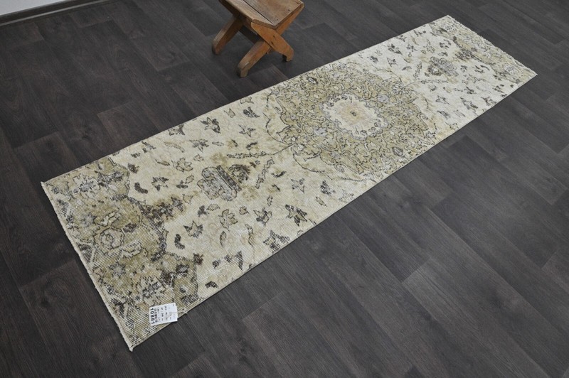 Vintage Turkish Runner Rug 2x8ft Wool Anatolian Handmade Hallway Oushak BEIGE gallery