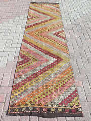 Turkish Handmade Kilim Runner Rug, Colorfull Stairs Rug, Hallway Kelim 33″X114″
