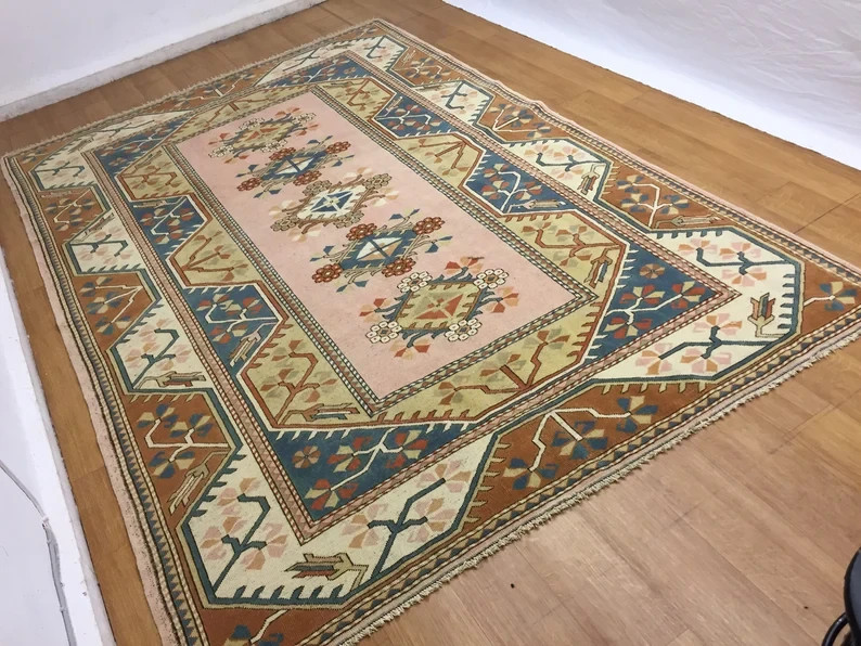 Handmade Turkish Kilim Rug 7x11 ft Vintage Anatolian Geometric Wool Carpet gallery