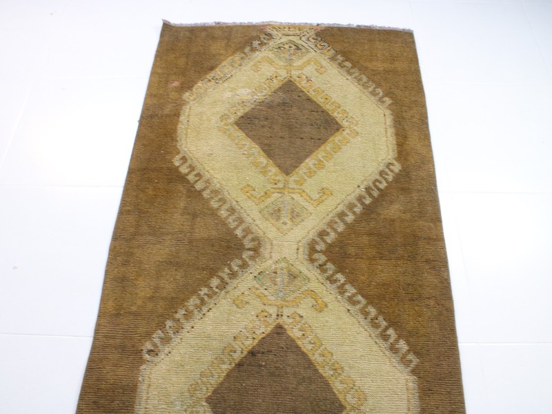3x14 Ft Brown Beige Runner Rug, Handmade Turkish Rug, Vintage Runner, 2.9x13.5 gallery