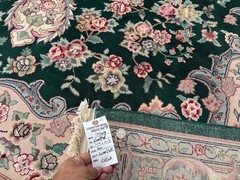8×10 GREEN CHINESE VINTAGE RUG oriental pink big handmade antique fine wool silk