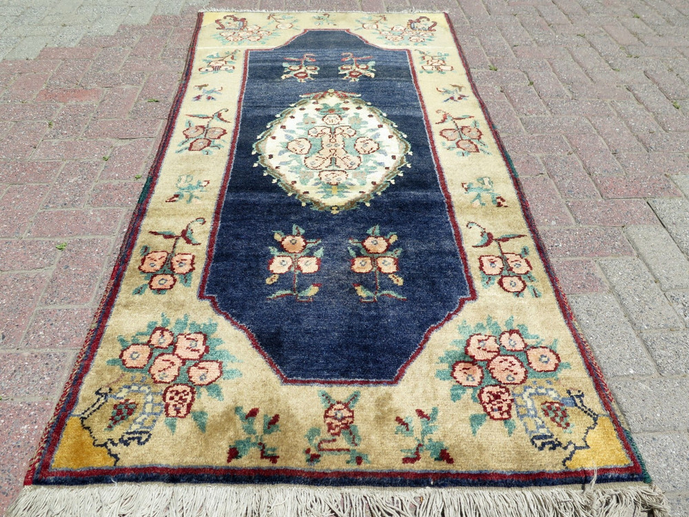 Turkish Blue Carpet, Bedroom Wool Rug, Handmade Sivas Carpet Teppich 35"x74"