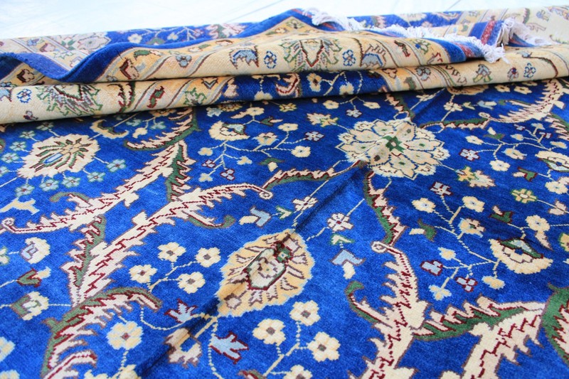 8x12 ft Blue Floral Afghan Rug: Hand-Knotted Wool Turkmen Rug gallery