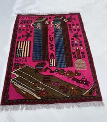 78×59 Cm War rug 9/11 twin towers Wool War Rug Afghan War Rug Handicrafts #314
