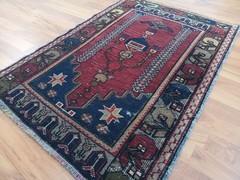 Antique Prayer Rug, Columnar Geometric Caucasian Rug, İnterior design rug V