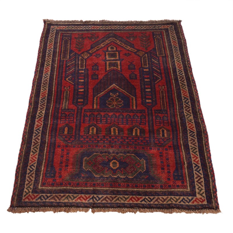 Old Handmade Oriental Woolen Prayer Rug Artisan By Balouch Rug 2'11x4'0ft P29281 gallery