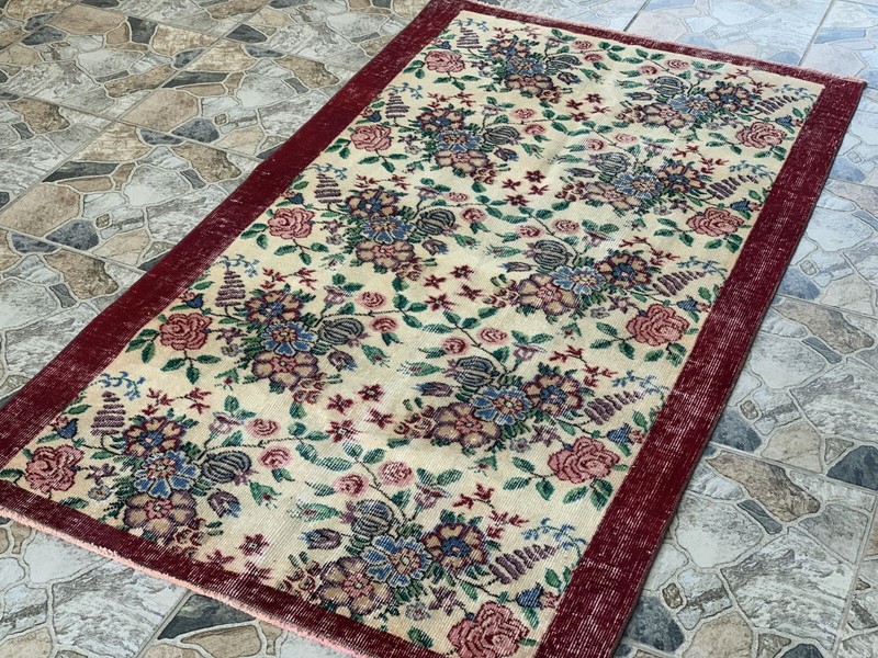 Vintage Turkish Rug | Oushak Handmade Wool Farmhouse Carpet Antique 3.3 x 5.2 ft gallery