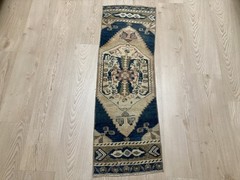 Small Brown rug, Turkish rug, Vintage rug, Handmade rug, Doormat, 1.3 x 3.8 ft