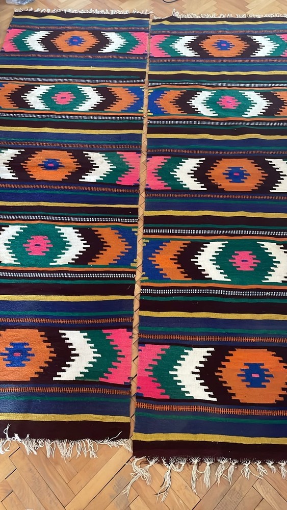 Antique Romanian Handwoven Wool Kilim Runner 216x76cm, Tismana Gorj c.1930-1950