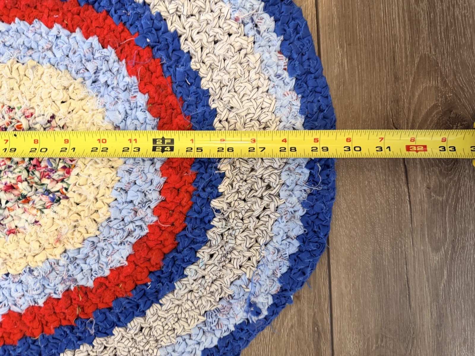 Vtg Handmade Braided Rag Rug Oval Americana Farmhouse Blue Red 29.5x21 gallery