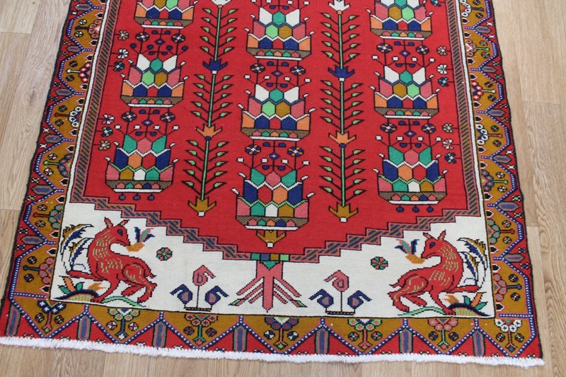 Vintage Oriental Rug Bright Red Tribal Wool Carpet 150 X 110 CM gallery