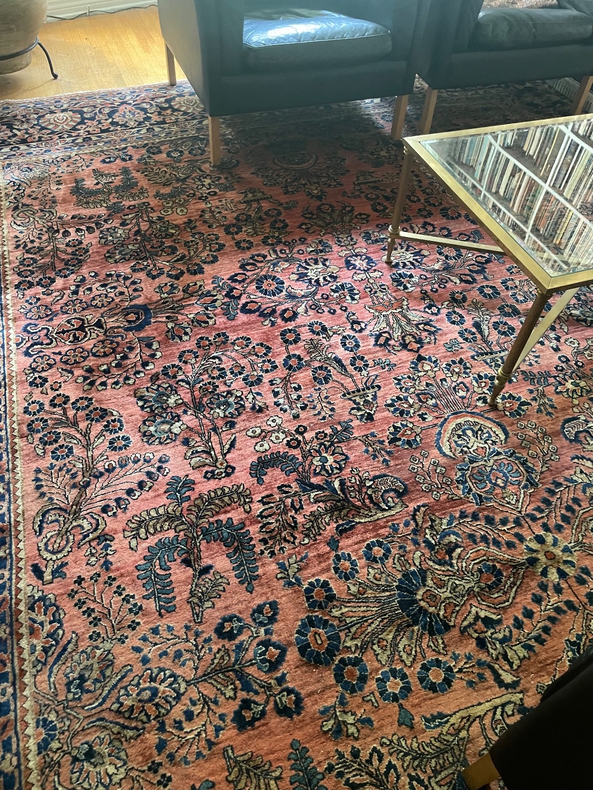 antique Sarouk sarough mohajeran salmon colored rug abrash 10’7x16 ft very large gallery
