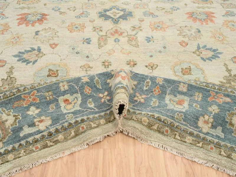 13'10"x 18' Light Cream, Soft Wool Hand Knotted, Oushak with Floral Design gallery