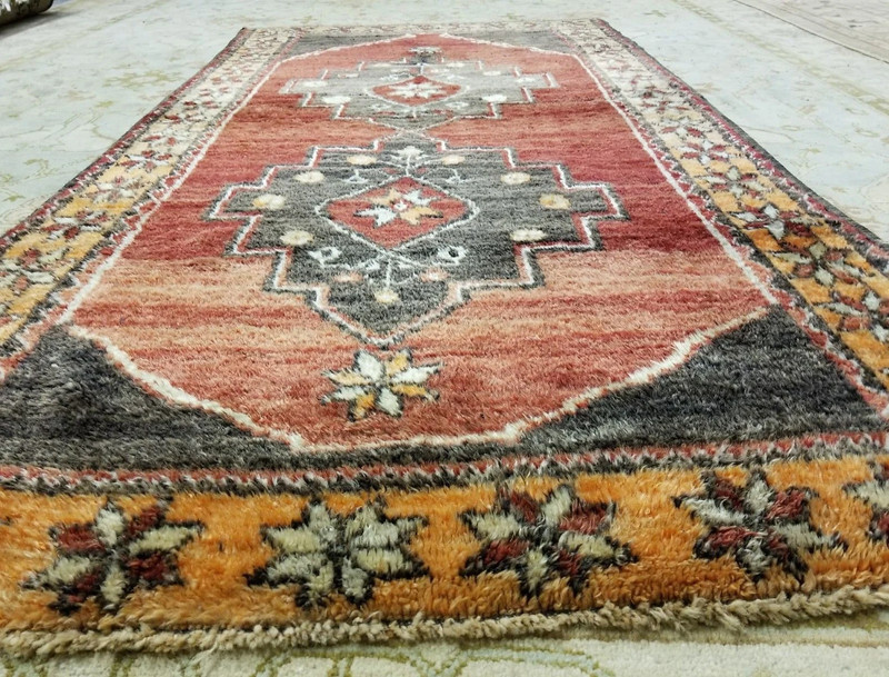 Rare Primitive Cr1930-1939s Antique Multi-Colored Wool Pile Tribal Rug 4x7ft gallery