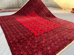 Antique Afghan Rug 6’6×8 ft – Hand Knotted Wool Red Turkmen Elephant Foot Carpet