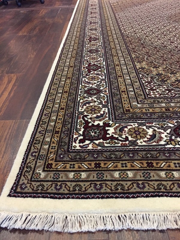 Fine Cream Genuine Hand Knotted Mahi Area Rug Carpet Geometric 9’1”x12’1”,#28 gallery