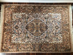 Vintage Handmade Wool Rug from Kashmir, India w/ Hunting Scene Mid 20th- 4′ x 6′