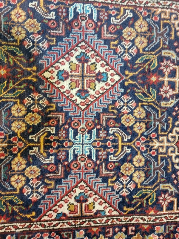 Antique Oriental Hand-Knotted Wool Runner Navy Blue/Red/Ivory/Green 2'10" x 12'8 gallery