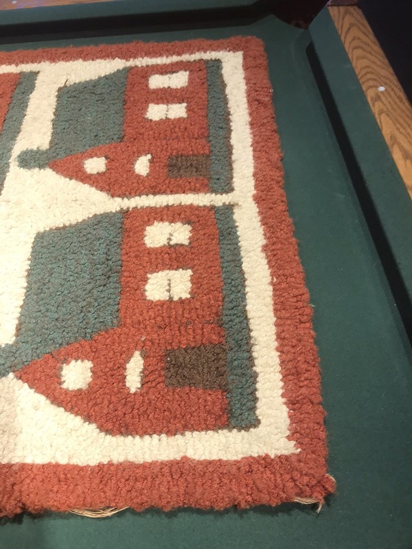 ANTIQUE VTG HOOKED RUG FOLK ART COUNTRY HOUSES 43 1/2 X 30 1/2” BEAUTIFUL gallery