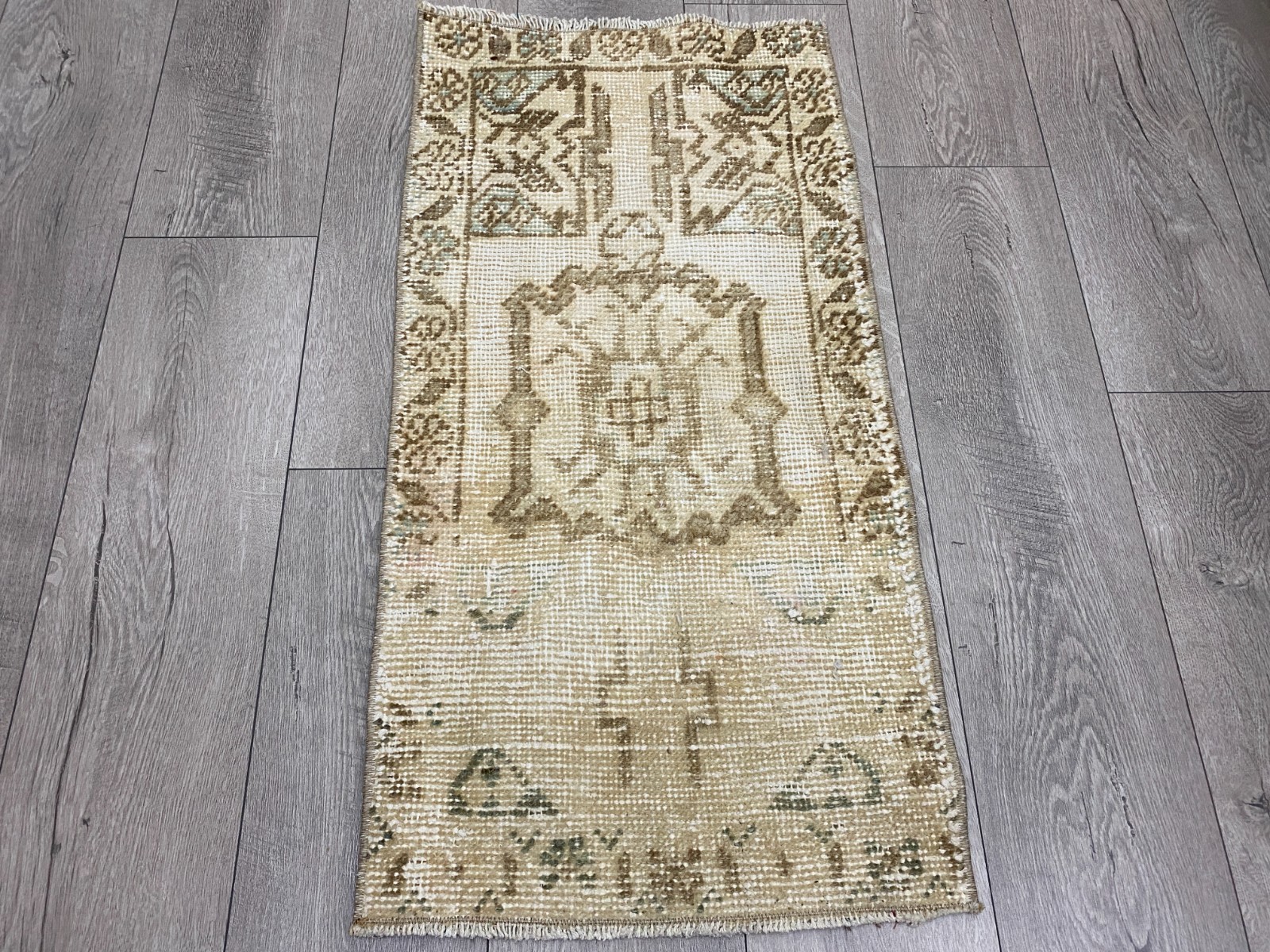 Turkish mini rug, Muted rug, Brown rug, Vintage rug, Small rug, 1.5x3.0 ft gallery