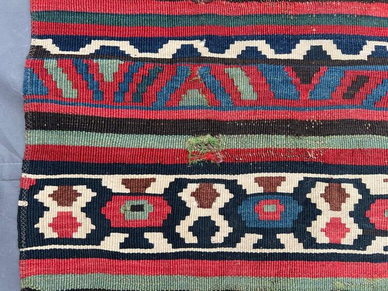 Multicolor Tribal Distressed Low Pile Kilim Rug 3x5 ft Anatolian Flatweave rug gallery