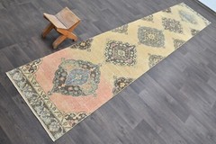 Vintage Turkish Runner Rug 2x12ft Wool Anatolian Handmade Hallway Oushak BEIGE