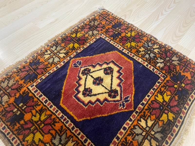 Vintage Handwoven Turkish Square Rug 1.9 x 2.3 ft Wool Floral Anatolian Carpet gallery