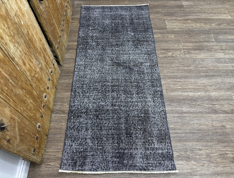 3x6 Dark Gray Vintage Turkish Runner, Hand-Knotted Wool Rug, Small Hallway Rug gallery