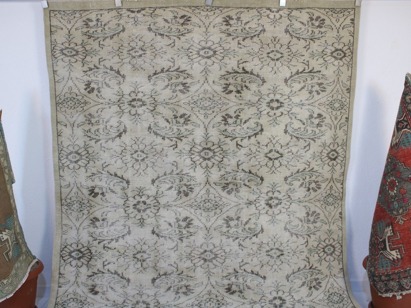 6x10 Turkish Handmade Area Rug Beige Green Floral Rug 5.8x9.9 ft gallery