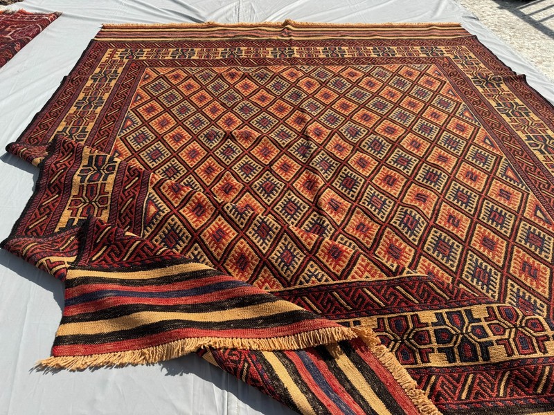 7x9 ft Afghan Handwoven Vintage Wool Kilim Rug Geometric Muted Terracotta Carpet gallery