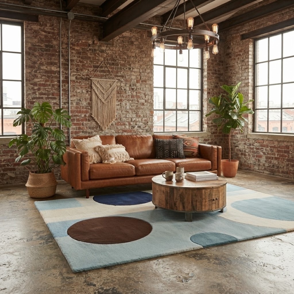 Modern Geometric Wool Area Rug Soft Plush Contemporary for Office & Home Decor gallery