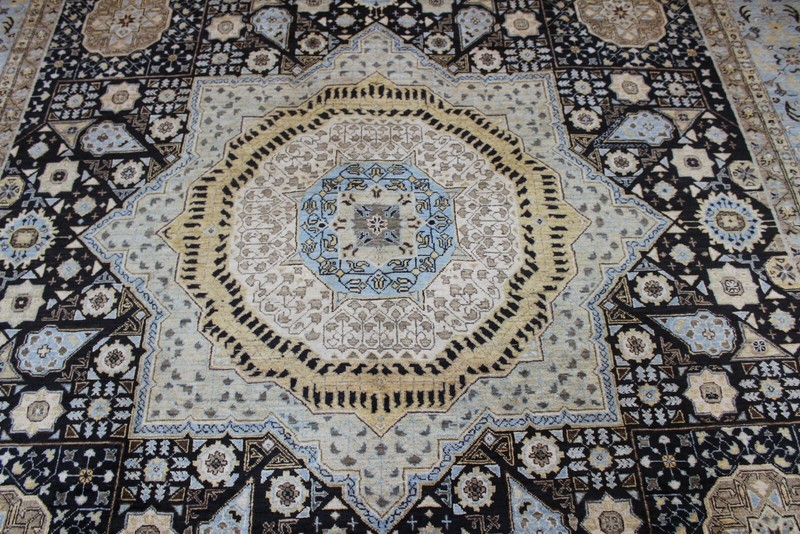 9x12 ft. Fine Quality Handmade Rug, Black Background turquoise Light Blue Color gallery