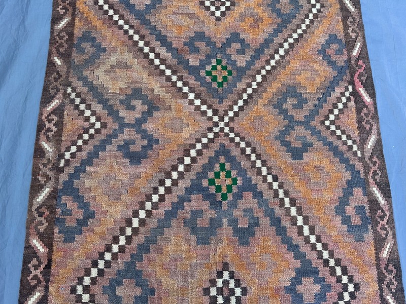 Vintage Terracotta Faded Kilim Rug Wool Geometric Tribal Handmade Kitchen Rug gallery