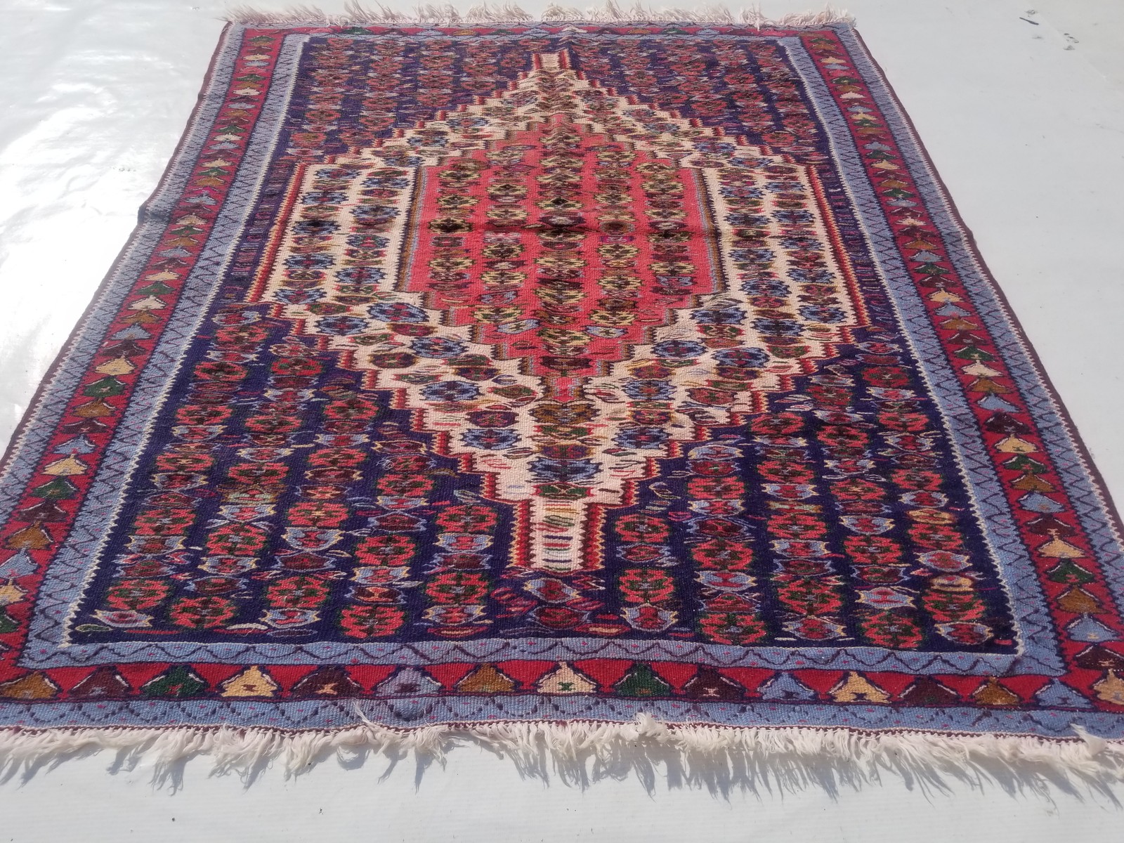 Vintage Traditional Handmade Afghan Soumak Wool Blue Kilim 4.7x3.7ft gallery