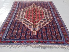 Vintage Traditional Handmade Afghan Soumak Wool Blue Kilim 4.7×3.7ft