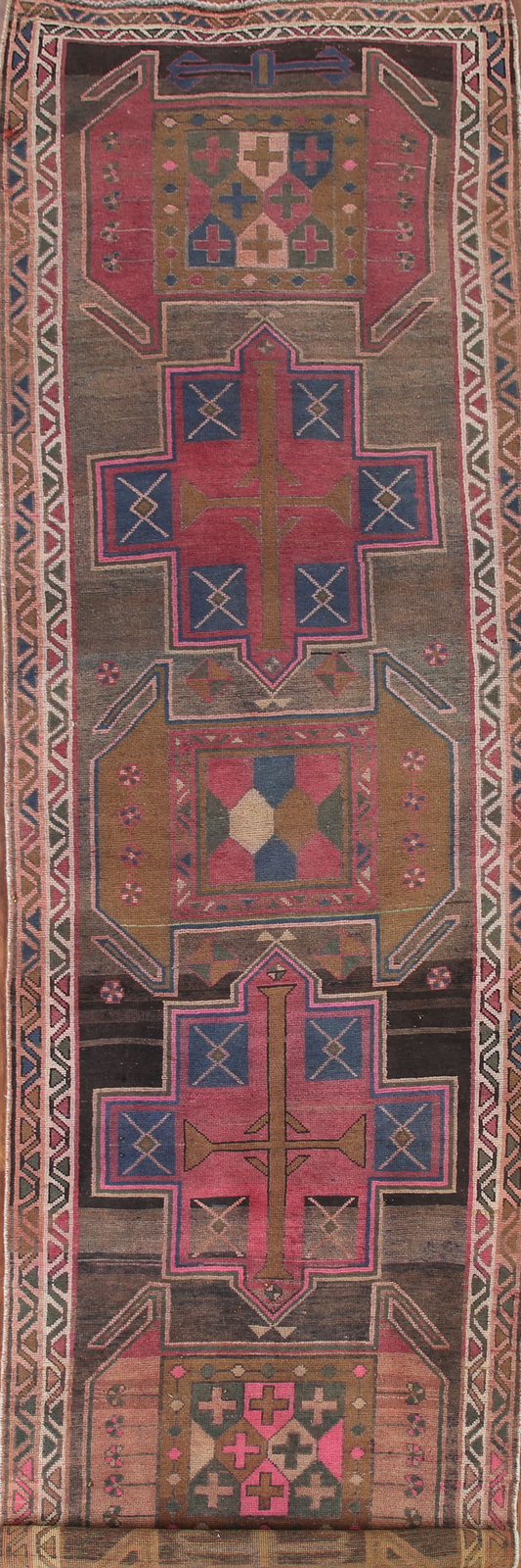 Vintage Handmade Wool Ardebil Runner Rug 4x13 Tribal Traditional Carpet gallery