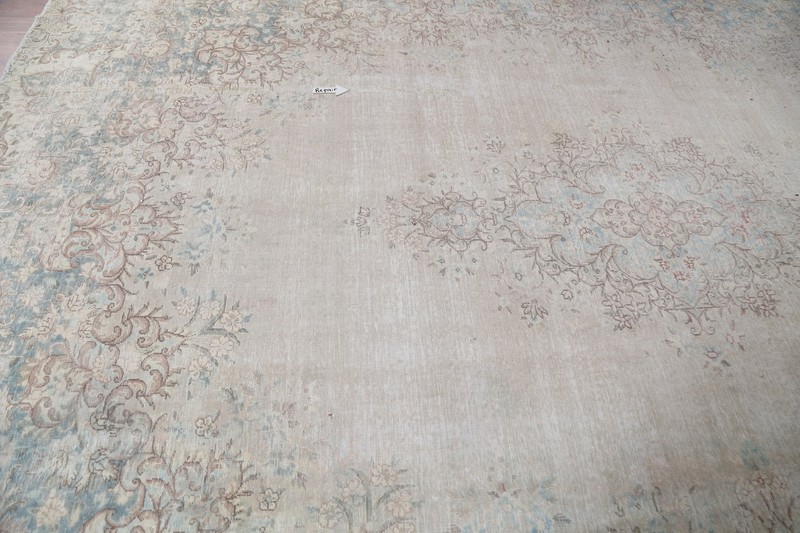 Antique Kirman Distressed Evenly Low Pile Area Rug 10x13 Hand-knotted Muted Wool gallery