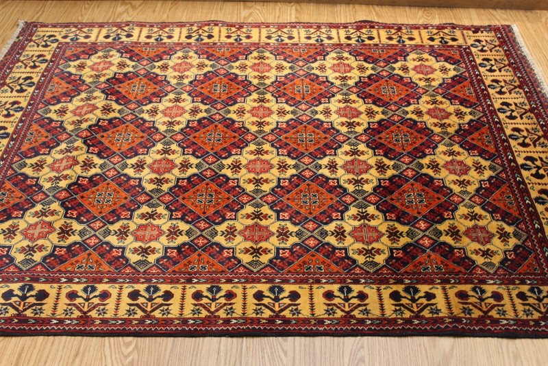 KNOTTED Turkmen Rug 100% Natural Wool 7' x 5' Double Knotted Mori Design gallery