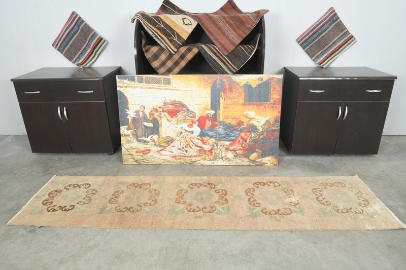 2x8 Turkish Runner Rug Hand-Knotted Vintage Oushak Rug Boho Decor Carpet,597 gallery