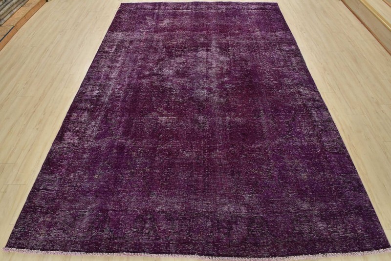 Vintage Overdyed 7’10” x 10’9” Purple Distressed Wool Hand-Knotted Oriental Rug gallery
