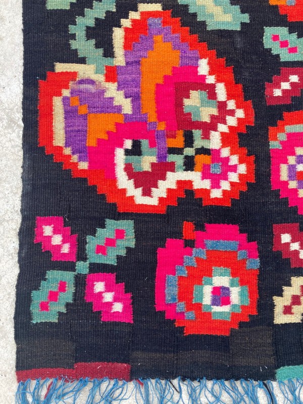 Vintage Traditional Handmade Beautiful Romanian Kilim Floor Rug Carpet 195x56 cm gallery