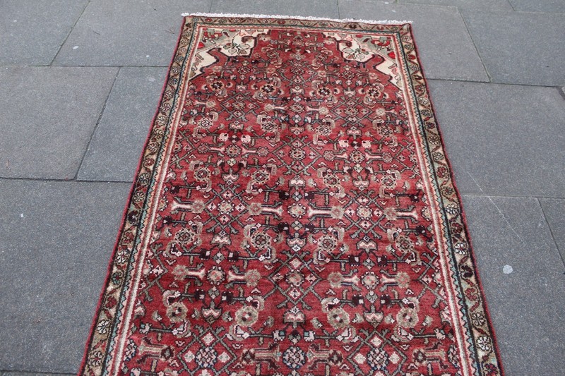 Vintage Hand Made Traditional Oriental Wool Red Long Runner 269x104cm gallery
